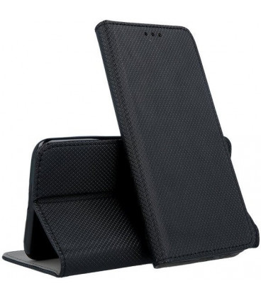 Juodas atverčiamas dėklas Samsung Galaxy A12 telefonui "Smart Magnet"