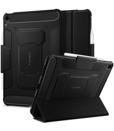 Juodas atverčiamas dėklas Apple iPad Air 10.9 4 / 5 / 2020-2022 / 11 6 / 2024 planšetei "Spigen Rugged Armor PRO"