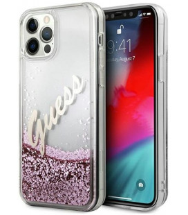 Rožinis dėklas Apple iPhone 12/12 Pro telefonui "GUHCP12MGLVSPI Guess Liquid Glitter Vintage Cover"