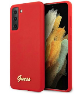 Raudonas dėklas Samsung Galaxy S21 Plus telefonui "GUHCS21MLSLMGRE Guess Silicone Metal Logo Script Cover"