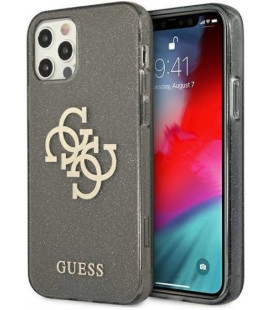 Juodas dėklas Apple iPhone 12/12 Pro telefonui "GUHCP12MPCUGL4GBK Guess TPU Big 4G Full Glitter Case"