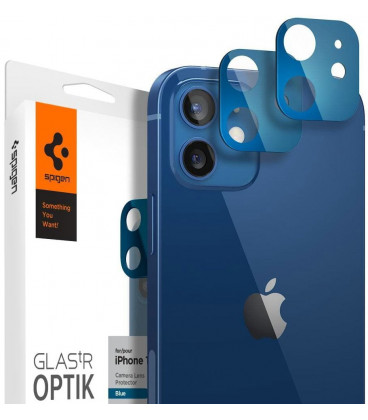 Mėlynas apsauginis grūdintas stiklas Apple iPhone 12 telefono kamerai apsaugoti "Spigen Optik.TR Camera Lens"