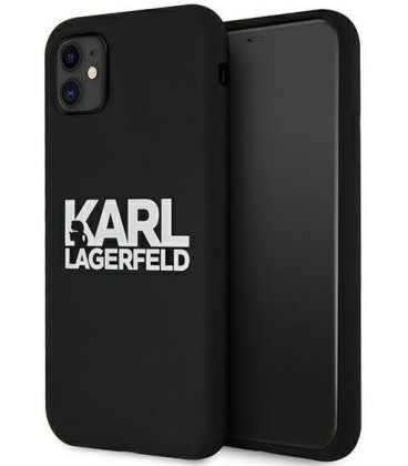 Juodas dėklas Apple iPhone 11 telefonui "KLHCN61SLKLRBK Karl Lagerfeld Stack White Logo Silicone Case"