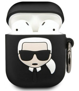 Juodas dėklas Apple Airpods 1 / 2 ausinėms "KLACCSILKHBK Karl Lagerfeld Karl Head Silicone Case"