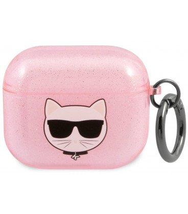 Rožinis dėklas Apple Airpods 3 ausinėms "KLA3UCHGP Karl Lagerfeld TPU Glitter Choupette Head Case"