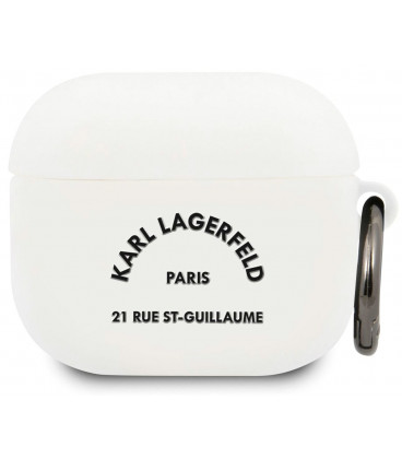 Baltas dėklas Apple Airpods 3 ausinėms "KLACA3SILRSGWH Karl Lagerfeld Rue St Guillaume Silicone Case"