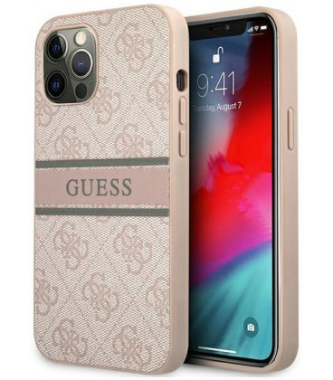 Rožinis dėklas Apple iPhone 12/12 Pro telefonui "GUHCP12M4GDPI Guess PU 4G Printed Stripe Case"