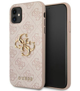Rožinis dėklas Apple iPhone 11 telefonui "GUHCN614GMGPI Guess PU 4G Metal Logo Case"