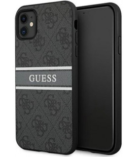 Pilkas dėklas Apple iPhone 11 telefonui "GUHCN614GDGR Guess PU 4G Printed Stripe Case"