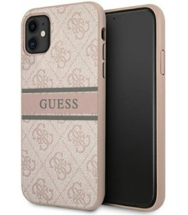 Rožinis dėklas Apple iPhone 11 telefonui "GUHCN614GDPI Guess PU 4G Printed Stripe Case"