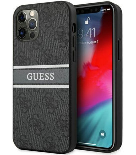 Pilkas dėklas Apple iPhone 12 Pro Max telefonui "GUHCP12L4GDGR Guess PU 4G Printed Stripe Case"