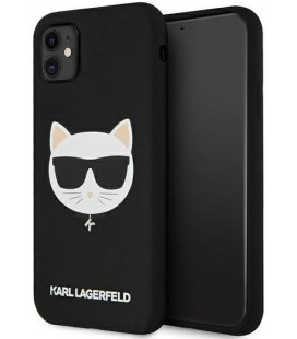 Juodas dėklas Apple iPhone 11 telefonui "KLHCN61SLCHBK Karl Lagerfeld Choupette Head Silicone Case"