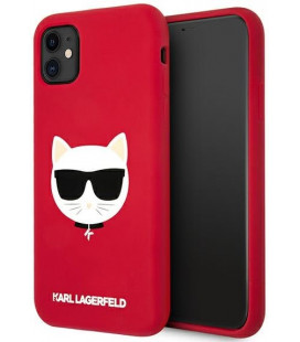 Raudonas dėklas Apple iPhone 11 telefonui "KLHCN61SLCHRE Karl Lagerfeld Choupette Head Silicone Case"