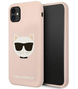 Rožinis dėklas Apple iPhone 11 telefonui "KLHCN61SLCHLP Karl Lagerfeld Choupette Head Silicone Case"