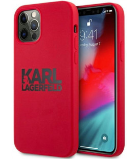 Raudonas dėklas Apple iPhone 12/12 Pro telefonui "KLHCP12MSLKLRE Karl Lagerfeld Stack Black Logo Silicone Case"