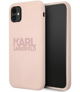 Rožinis dėklas Apple iPhone 11 telefonui "KLHCN61STKLTLP Karl Lagerfeld Stack Pink Logo Silicone Case"