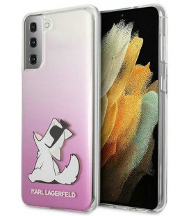Rožinis dėklas Samsung Galaxy S21 Plus telefonui "KLHCS21MCFNRCPI Karl Lagerfeld PC/TPU Choupette Eats Cover"