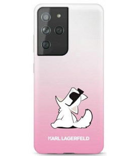 Rožinis dėklas Samsung Galaxy S21 Ultra telefonui "KLHCS21LCFNRCPI Karl Lagerfeld PC/TPU Choupette Eats Cover"