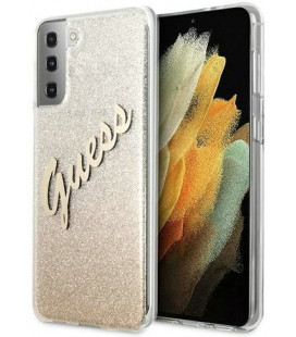 Auksinės spalvos dėklas Samsung Galaxy S21 telefonui "GUHCS21SPCUGLSGO Guess PC/TPU Vintage Cover"