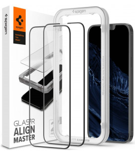 Juodas apsauginis grūdintas stiklas Apple iPhone 13 Pro Max / 14 Plus telefonui "Spigen AlignMaster Glas tR 2-Pack"