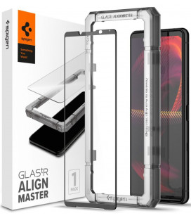 Juodas apsauginis grūdintas stiklas Sony Xperia 5 III telefonui "Spigen AlignMaster Glas tR"