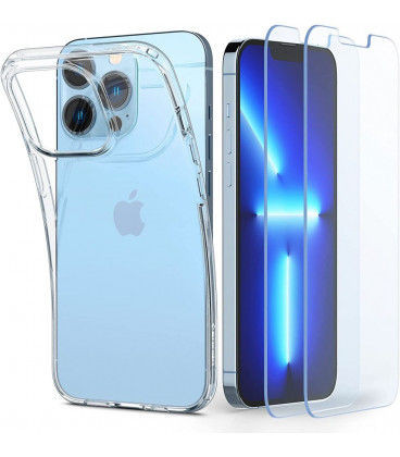 Skaidrus dėklas + Grūdinti stikliukai Apple iPhone 13 Pro Max telefonui "Spigen Crystal Pack"