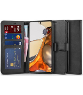 Juodas atverčiamas dėklas Xiaomi 11T 5G / 11T Pro 5G telefonui "Tech-protect Wallet 2"