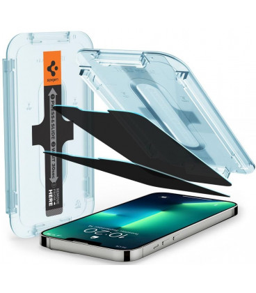 Juodas apsauginis grūdintas stiklas Apple iPhone 13 / 13 Pro / 14 telefonui "Spigen EZ Fit Privacy 2-Pack"