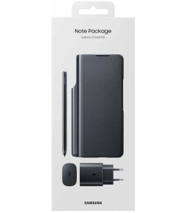 Originalus juodas dėklas "Leather Flip Cover + Pen + 25W Travel Adapter" Samsung Galaxy Z Fold 3 telefonui "EF-FF92KKBE"