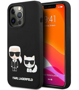 Juodas dėklas Apple iPhone 13 Pro telefonui "KLHCP13LSSKCK Karl Lagerfeld and Choupette Liquid Silicone Case"