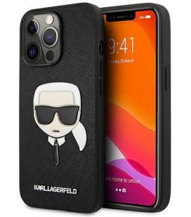 Juodas dėklas Apple iPhone 13 Pro telefonui "KLHCP13LSAKHBK Karl Lagerfeld PU Saffiano Karl Head Case"
