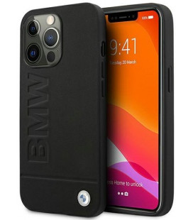 Juodas dėklas Apple iPhone 13 Pro telefonui "BMHCP13LSLLBK BMW Leather Hot Stamp Case"