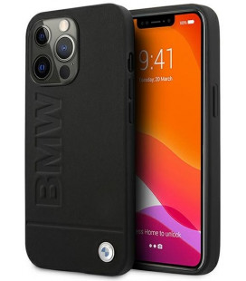 Juodas dėklas Apple iPhone 13 Pro Max telefonui "BMHCP13XSLLBK BMW Leather Hot Stamp Case"