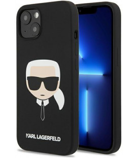 Juodas dėklas Apple iPhone 13 telefonui "KLHCP13MSLKHBK Karl Lagerfeld Liquid Silicone Karl Head Case"