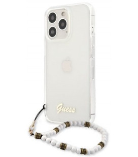 Skaidrus dėklas Apple iPhone 13 Pro Max telefonui "GUHCP13XKPSWH Guess PC Script and White Pearls Case"