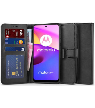 Juodas atverčiamas dėklas Motorola Moto E20 / E30 / E40 telefonui "Tech-protect Wallet"