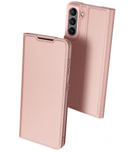 Rausvai auksinės spalvos atverčiamas dėklas Samsung Galaxy S21 FE telefonui "Dux Ducis Skin Pro"