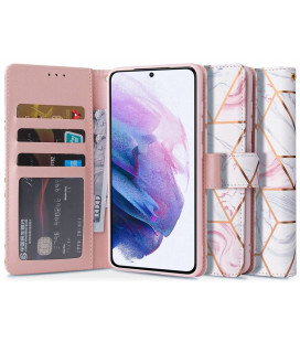 Atverčiamas dėklas Samsung Galaxy S21 FE telefonui "Tech-protect Wallet Marble"