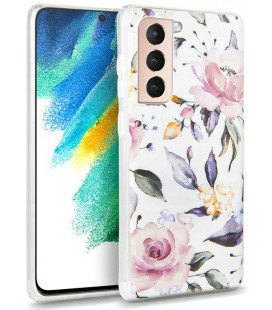 Baltas dėklas Samsung Galaxy S21 FE telefonui "Tech-protect Floral"