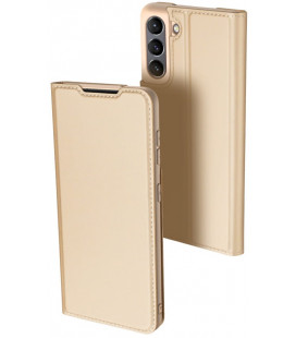 Auksinės spalvos atverčiamas dėklas Samsung Galaxy S21 FE telefonui "Dux Ducis Skin Pro"