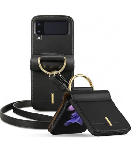 Juodas dėklas su dirželiu Samsung Galaxy Z Flip 3 5G telefonui "Spigen Lienar"