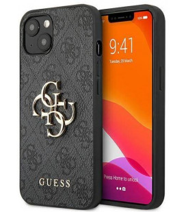 Pilkas dėklas Apple iPhone 13 telefonui "GUHCP13M4GMGGR Guess PU 4G Metal Logo Case"