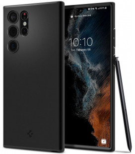 Juodas dėklas Samsung Galaxy S22 Ultra telefonui "Spigen Thin Fit"