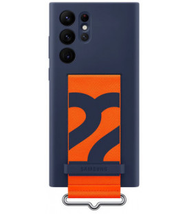 Originalus mėlynas dėklas "Silicone Cover with Strap" Samsung Galaxy S22 Ultra telefonui "EF-GS908TNE"