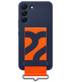 Originalus mėlynas dėklas "Silicone Cover with Strap" Samsung Galaxy S22 telefonui "EF-GS901TNE"