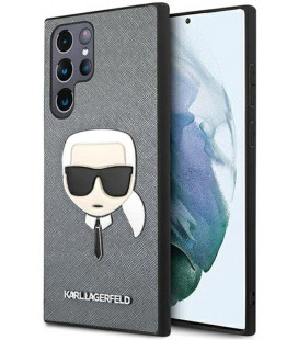 Pilkas dėklas Samsung Galaxy S22 Ultra telefonui "Karl Lagerfeld PU Saffiano Karl Head Case"