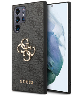 Pilkas dėklas Samsung Galaxy S22 Ultra telefonui "Guess PU 4G Metal Logo Case"