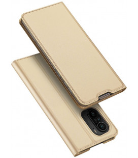 Auksinės spalvos atverčiamas dėklas Xiaomi Poco F3 telefonui "Dux Ducis Skin Pro"