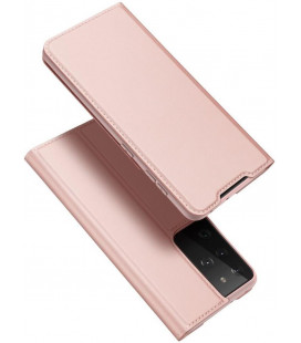 Rausvai auksinės spalvos atverčiamas dėklas Samsung Galaxy S21 Ultra telefonui "Dux Ducis Skin Pro"