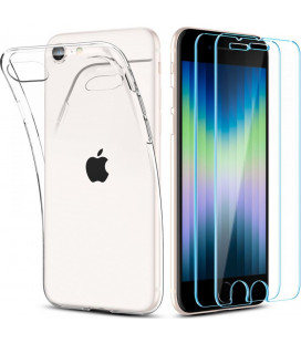 Skaidrus dėklas + Grūdinti stikliukai Apple iPhone 7 / 8 / SE 2020 / SE 2022 telefonui "Spigen Crystal Pack"